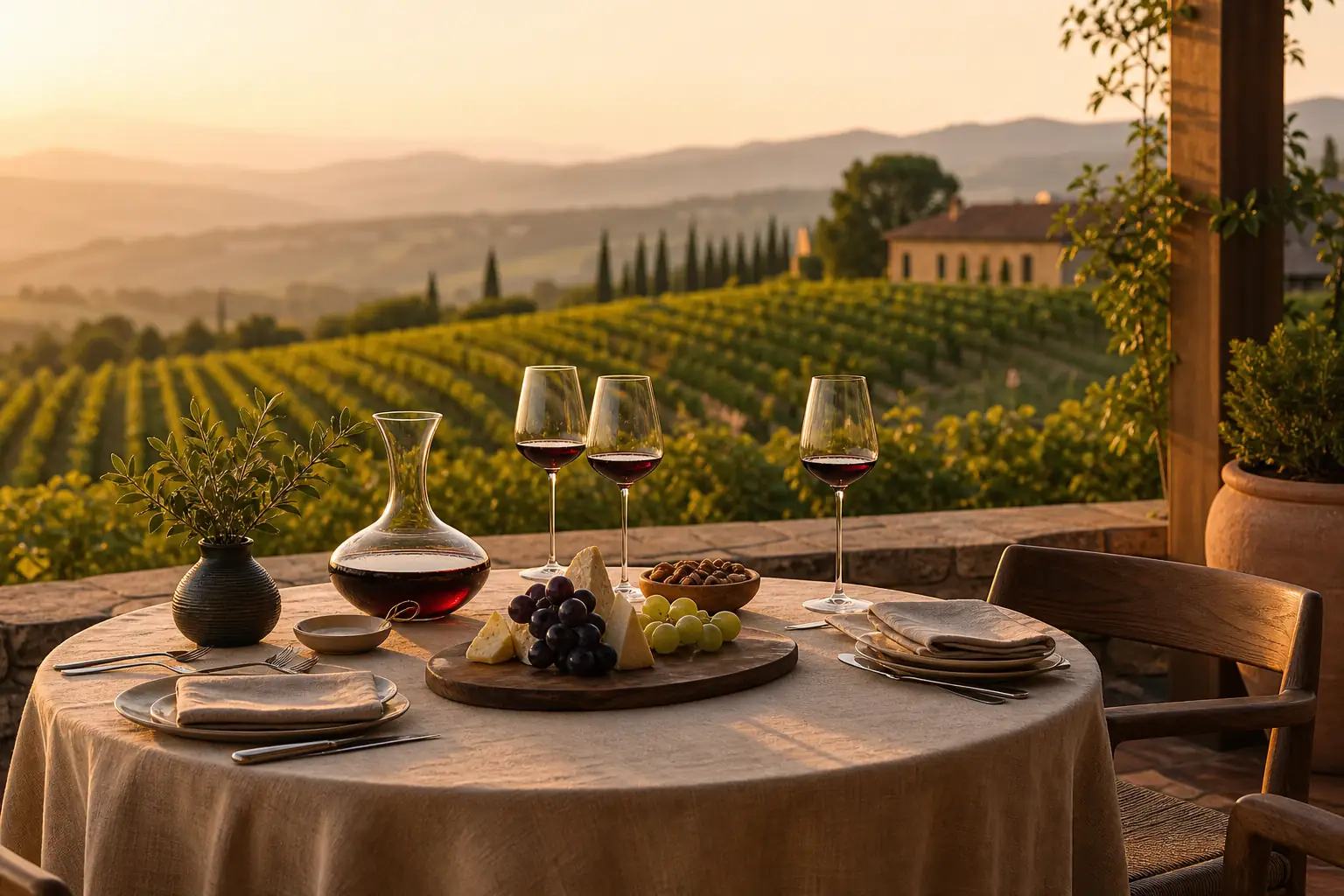 Exclusive wine estate terrace overlooking a quiet landscape